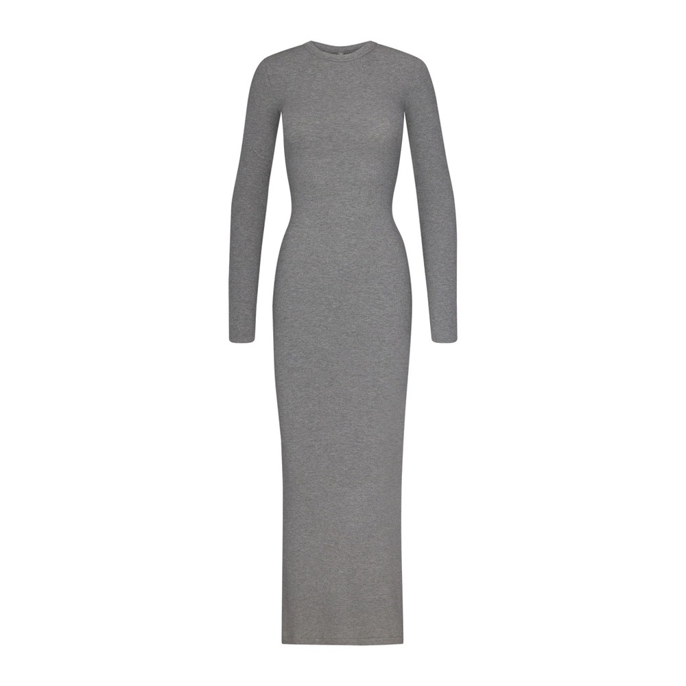 SKIMS Soft Lounge Crew Neck Long Sleeve Dress Heather Gray Foil Metallic L